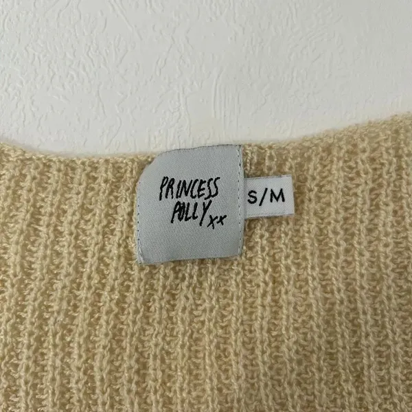 Princess Polly Ally Knit Sweater Beige Ruched Front Crop Top S/M - Image 4