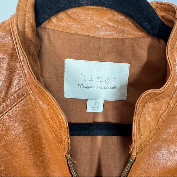 Vintage Hinge Seattle Womens Tan Leather Jacket Small Moto‎ Indie Grunge Rocker - Image 4