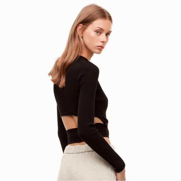 Aritzia Wilfred Mayrac Merino Wool Cutout Sweater Black Medium EUC‎ - Image 2