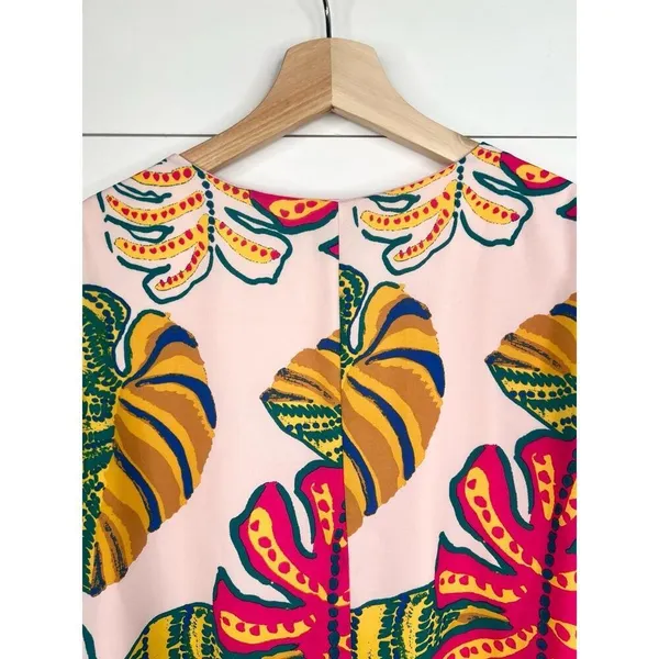 Adrienne Tropical Palm Print V-Neck Half Puff Sleeves Blouse Top Size Medium - Image 7