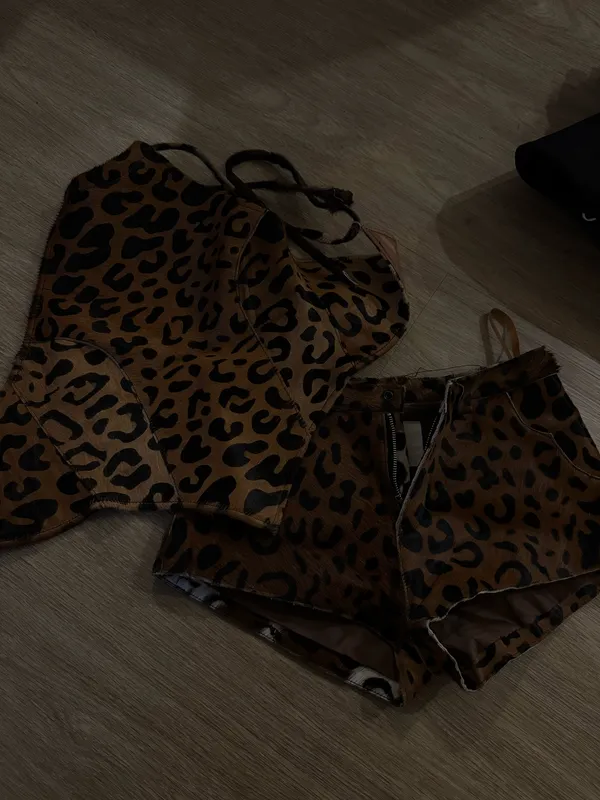 Understated Leather Halter and Shorts in Leopard - Image 4