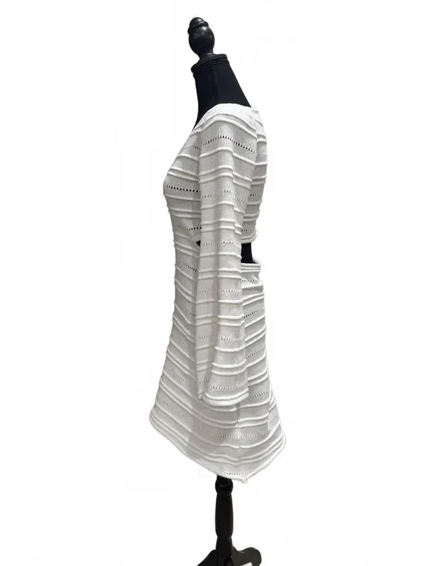 Indikah White Knit Long Sleeve Mini Dress with Cutout Back - Image 3
