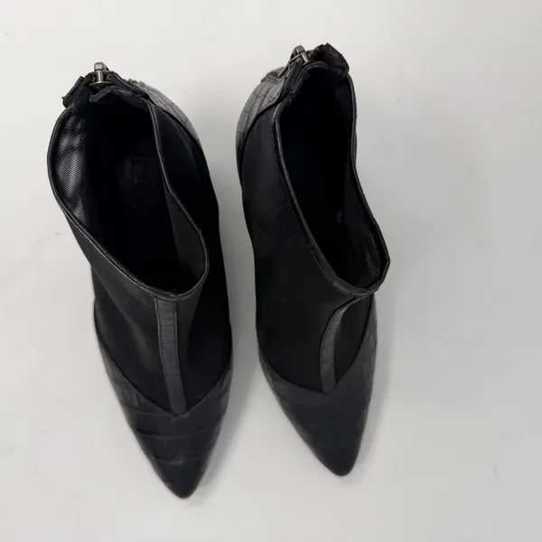 LOGO Croc Embossed Mesh Pointed Toe Block Heel Ankle Boot Black Women Size 6 - Image 3
