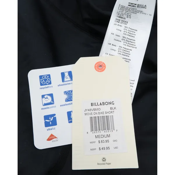 Billabong Move On Bike Shorts Black‎ High Waisted Logo Medium - Image 8