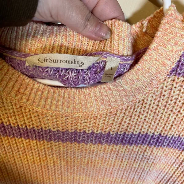 Soft Surroundings‎ Womens Blue Orange Striped Relaxed Karlie Sweater Size Large - Image 3