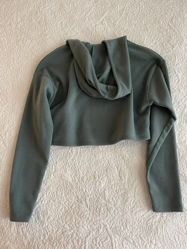 Green Cropped Hoodie Size M - Image 9