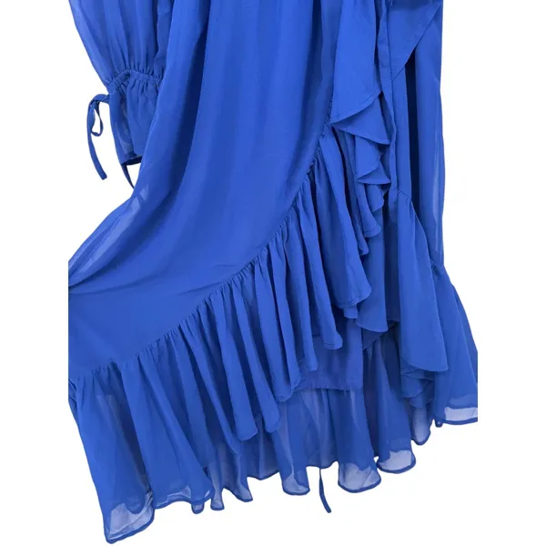 NWT Anthropologie Long Sleeve Ruffled Asymmetric Midi Dress Blue‎ Sz XS Feminine - Image 11