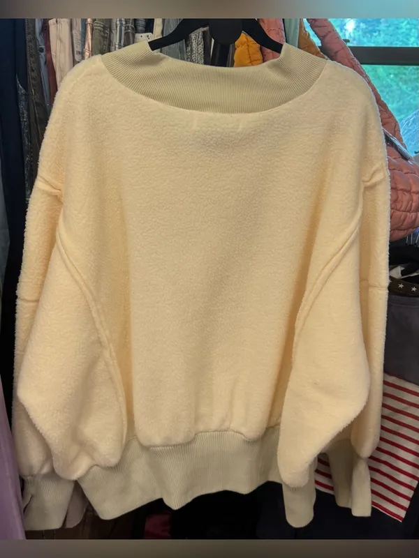 NWT Free People Tricia Fix Ski Society Quarter Zip - ivory white navy - Large - Image 7