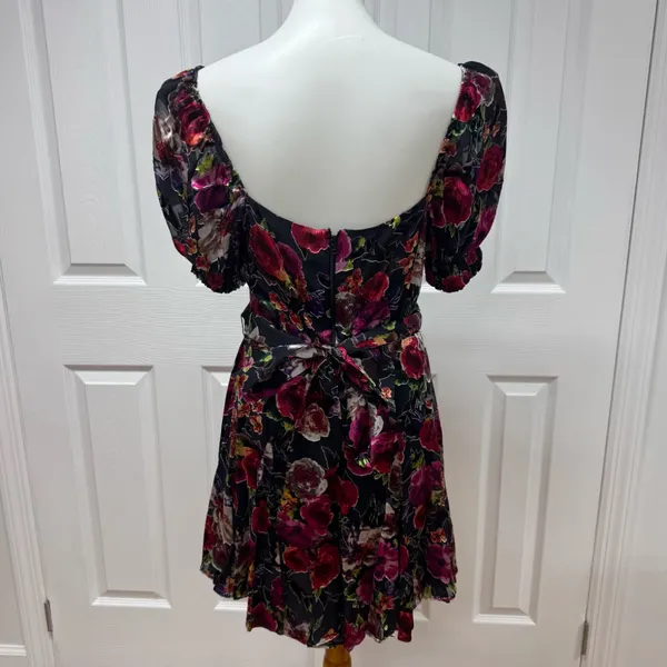 Alice and Olivia‎ Midnight Rose Floral Puff Sleeve With Lining- Size 6. - Image 4