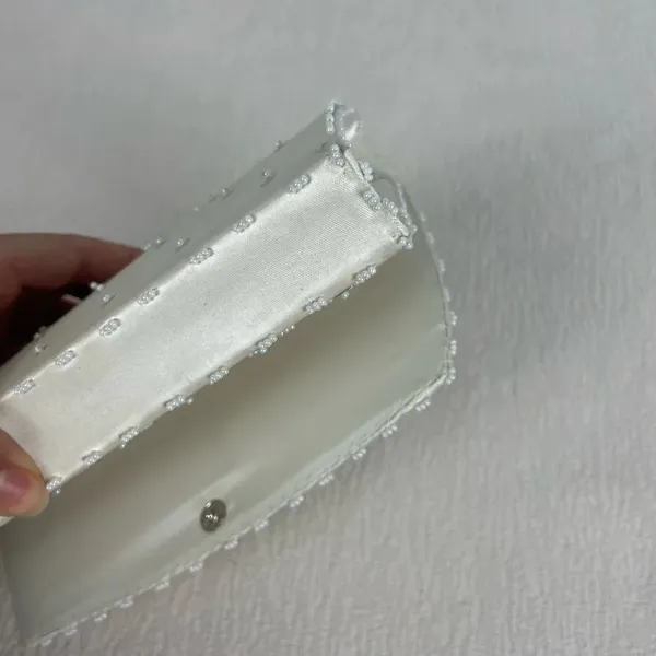 Vintage‎ Beaded Handmade Clutch Evening Handbag Ivory Satin Formal Party Bag - Image 4
