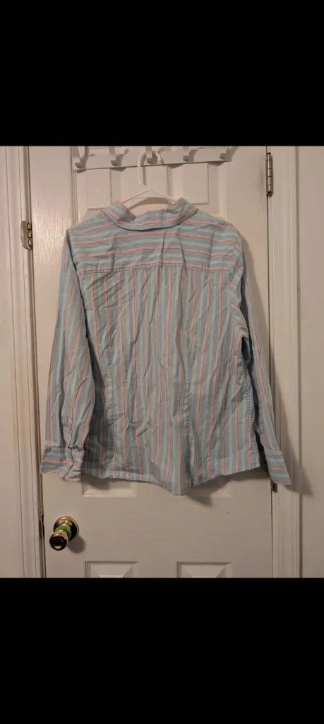 Tommy Hilfiger Women's Size 18 Blue Pink Striped Button Down Shirt Embroidered - Image 6