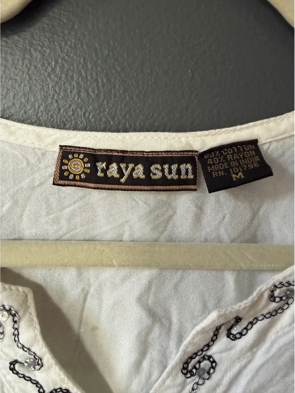 Raya Sun White Sleeveless Dress with Sequin Palm Tree Embroidery Size M - Image 3