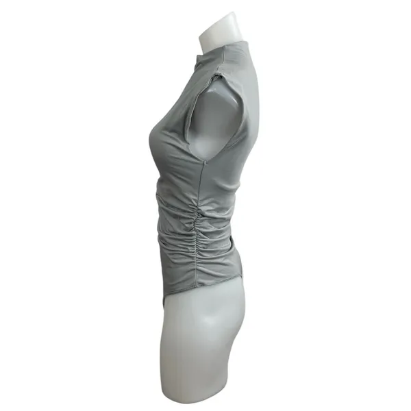 Abercrombie & Fitch Gray Ruched Shell Mock Neck Sleeveless Tank Bodysuit Top M - Image 3