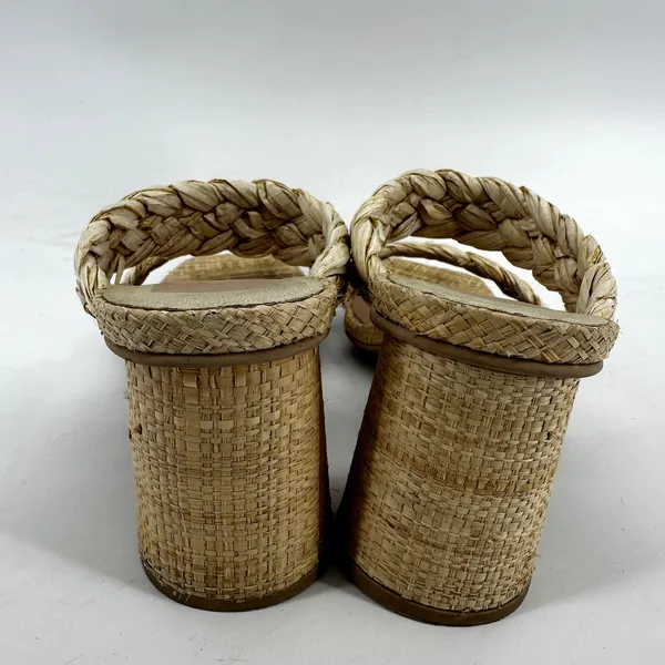 Dolce Vita Paily Natural Raffia Woven High Heel Slide Sandals Square Beige 8.5 - Image 5