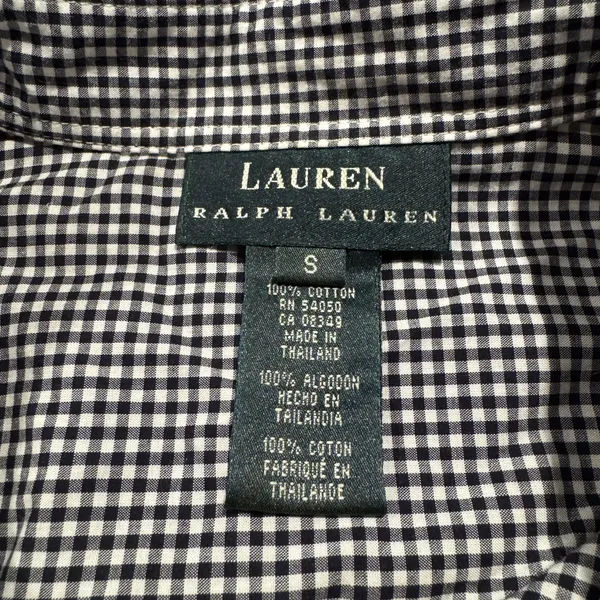Lauren Ralph Lauren Top Academia Preppy Cottagecore Button Up Plaid Black Small - Image 3