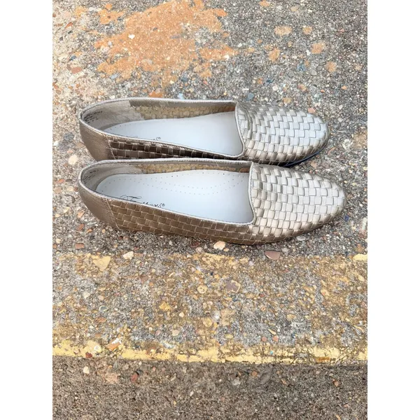 Trotters Womens 8.5‎ Woven Leather Loafers Metallic Pewter Gold Brazil 158-704 - Image 3