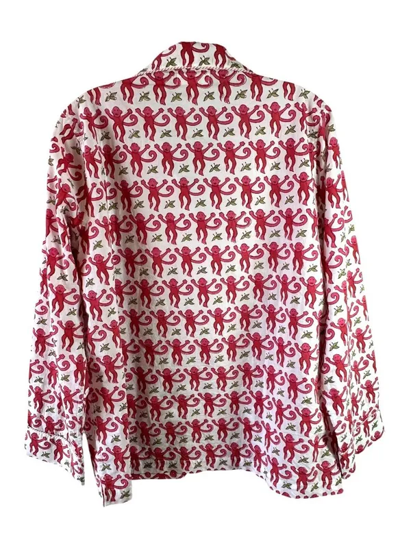 Roller Rabbit Pink Monkey Print Cotton Pajama Set Size S Button Front - Image 5