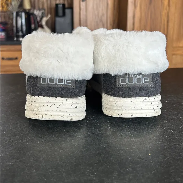 HEYDUDE Britt Mid Grey Faux Fur Slip On Boot‎ - Image 5