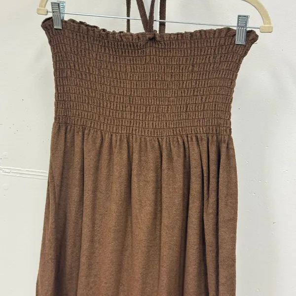 Y2K Exist Brown Smocked Halter Terrycloth Dress Size 1 Knit Casual Summer Mini‎ - Image 3