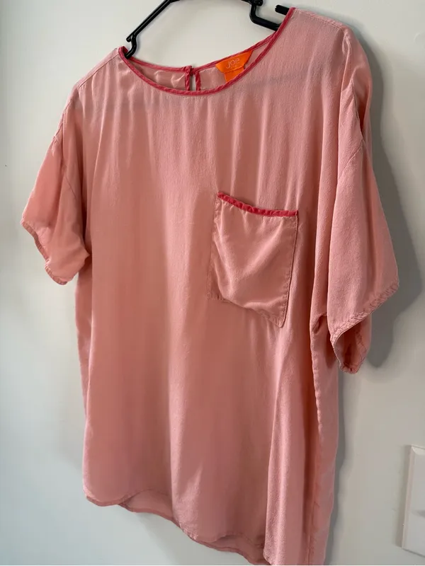 Joe Fresh Blush Pink Short Sleeve Pocket Top silk, preppy, trendy, effortless - Image 2