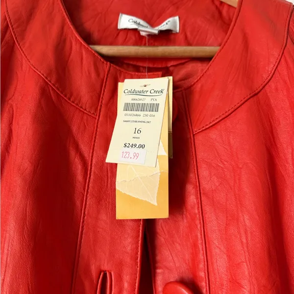 NWT Coldwater Creek Red Leather swing Button-Front Jacket - Image 5