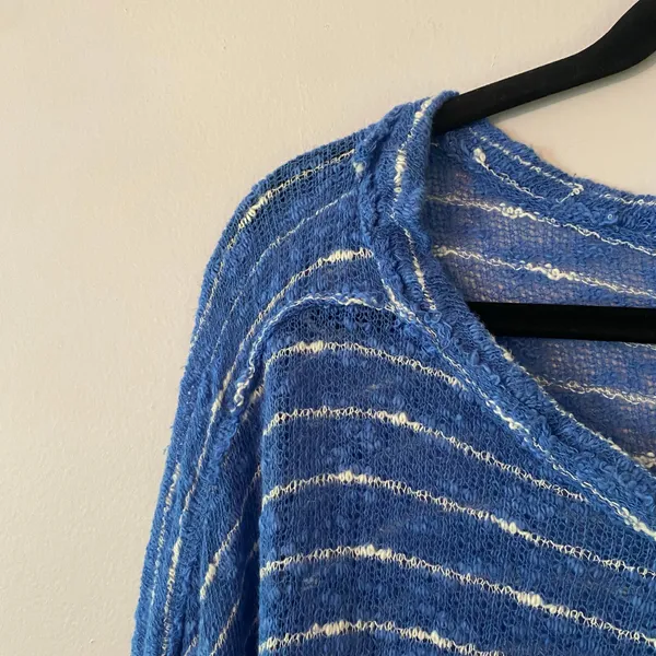 We The Free Blue White Stripe Oversized Sheer Loungewear Long Sleeve size Small - Image 3