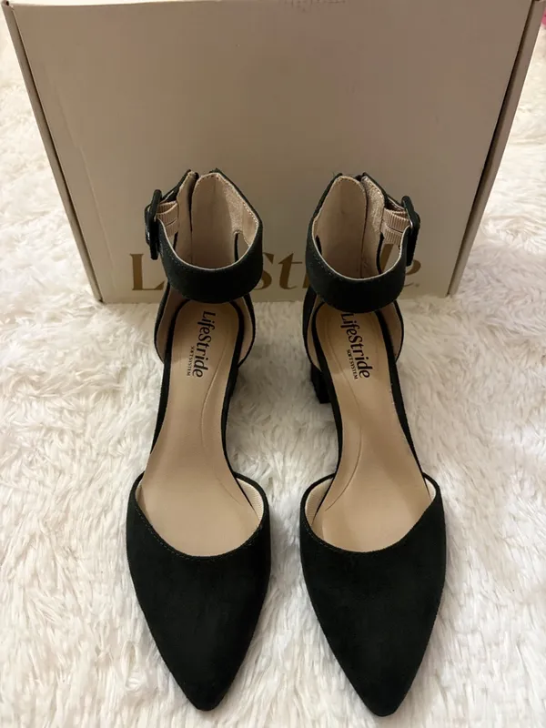 Life Stride Dark Green Pointed Toe Ankle Strap Heels - Image 2