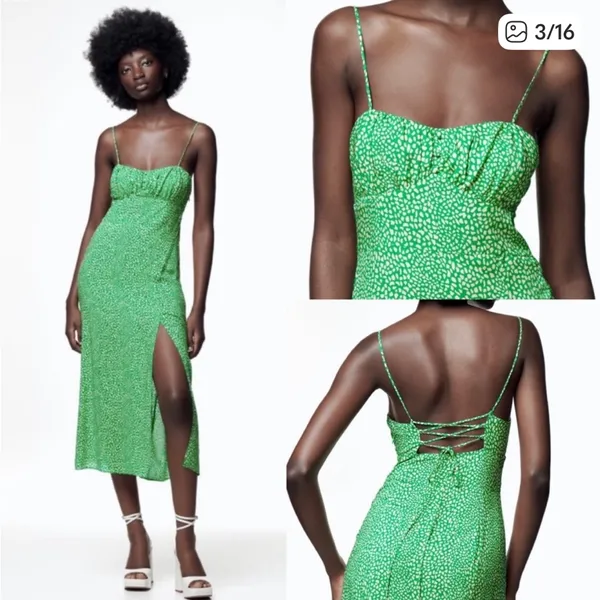 Zara Printed Corsetry-Inspired Dress Green White Leopard Cheetah Size XS - Image 3