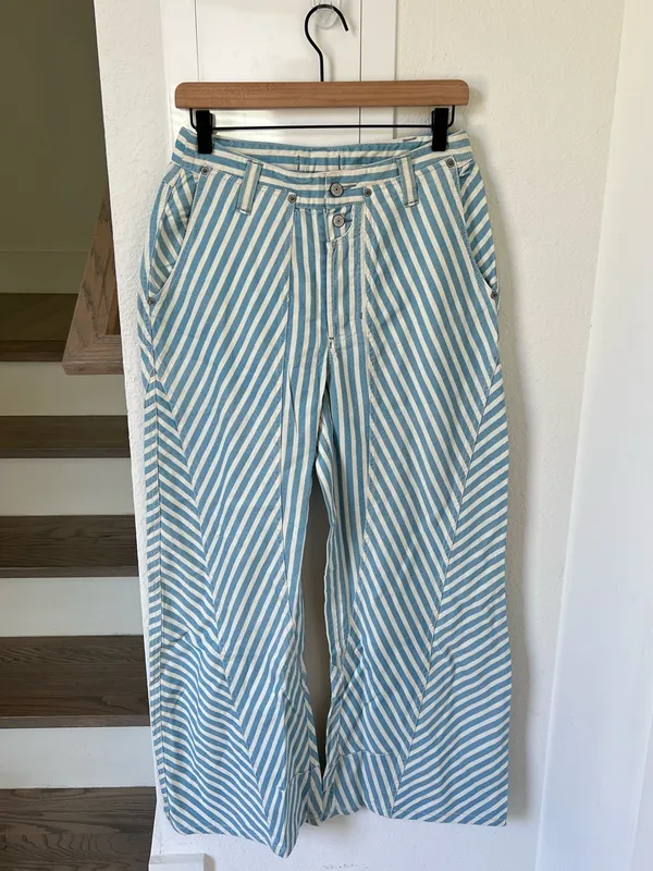Free People Runyon Striped Pants in West Ridge Blue Patte NWT - Image 3