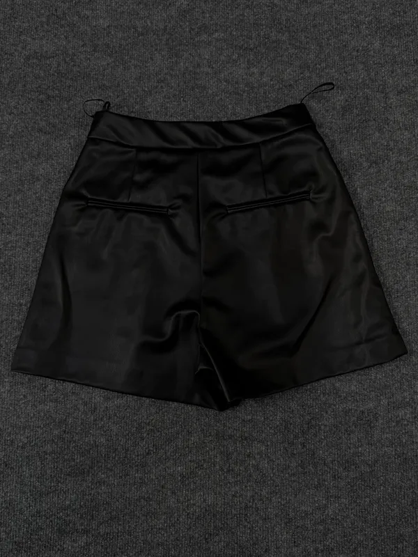 Zara Black Faux Leather high-waisted black tailored pleated shorts - Image 4