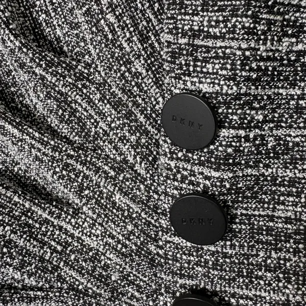 DKNY Tweed Sheath Dress Black Gray Side Button Sleeveless V-Neck Chic Size‎ 10 - Image 5