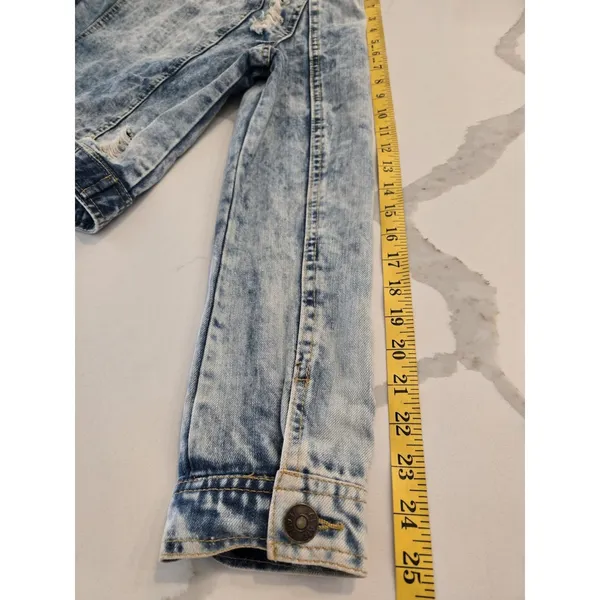 Garage Jalate XL Vintage Blue Acid Wash Distressed Denim Jacket Women Shrunken Crop - Image 11