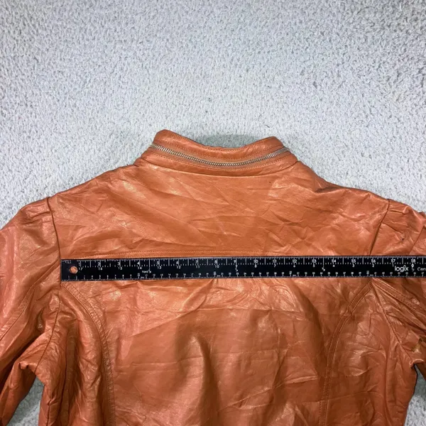 Faux Leather Bomber‎ Jacket Women 1X Cognac Brown Moto Zip Up Edgy Grunge Biker - Image 13