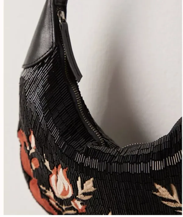 Free People Bugle Bead Clutch/Sling Bag in Black Embroidered Combo NWT $128R - Image 3