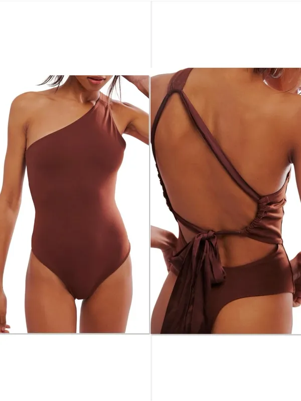 FREE PEOPLE Can't Stop Me Asymmetrical Bodysuit - Brown - Image 2