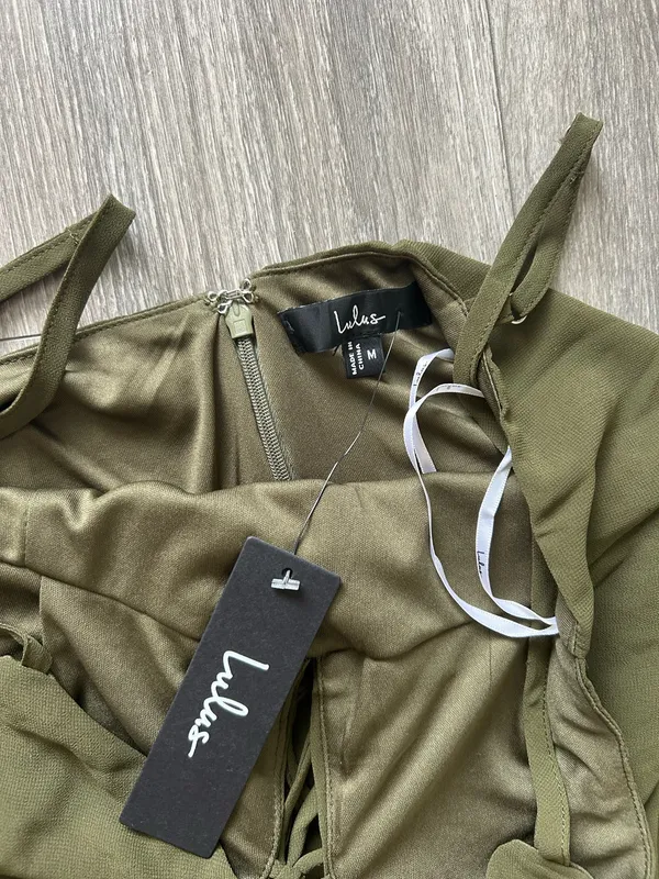 Lulus New Marveled Beauty Olive Green Sleeveless Tie-Front Maxi Dress Medium MSRP $89 - Image 8