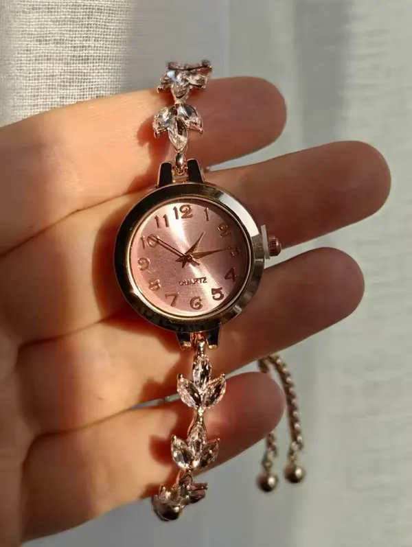 Brand New Pink and rose gold watch with floral charm - Image 4