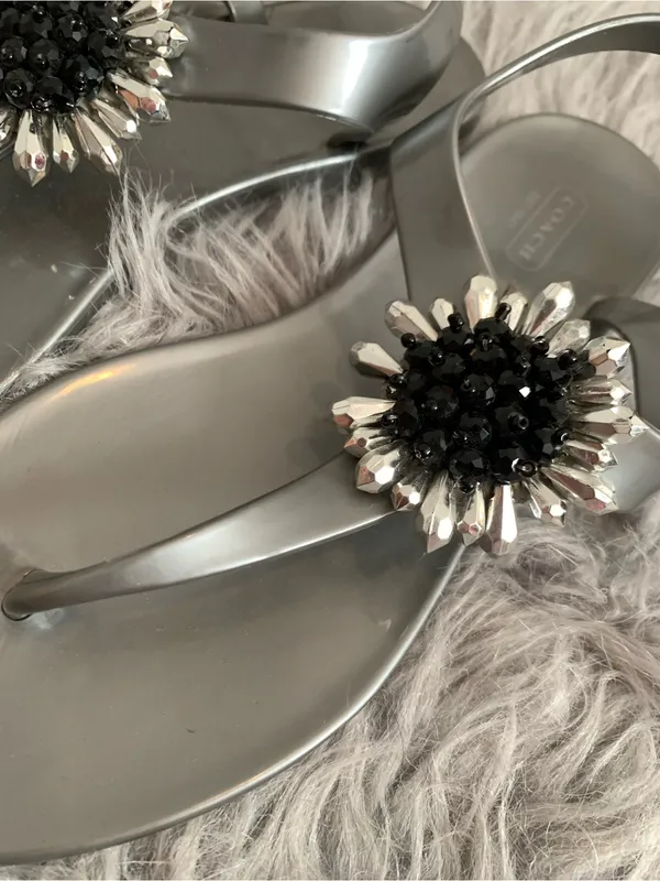 Coach Hilda Jelly Thong y2k Sandals in gray with beaded crystal - Image 3