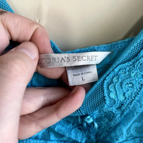 Victoria's Secret teal blue slip dress sheer lace women's size large‎ lingerie - Image 3