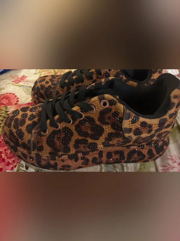 AZALEA WANG Keoni Leopard Rhinestone Platform Sneakers Orange Size 8 - Image 3