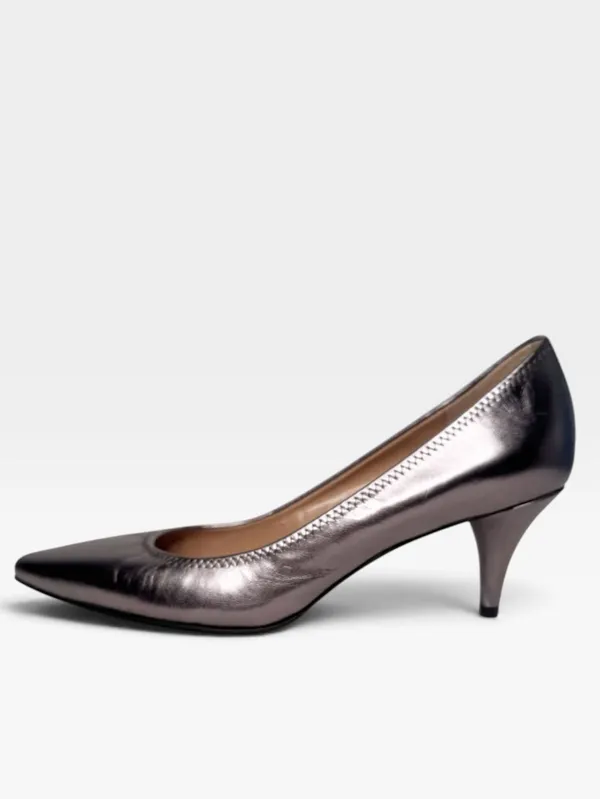 Tahari Brett Leather Metallic Gunmetal Gray Pointed Toe Kitten Heels SZ 9 - Image 3