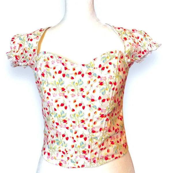 Victoria's Secret Strawberry Floral Puff Sleeve Corset Top Size M - Image 3