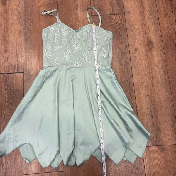 Fairy Contrast Lace Asymmetric Hem Cami Dress Green Women's Size Medium Romwe - Image 8