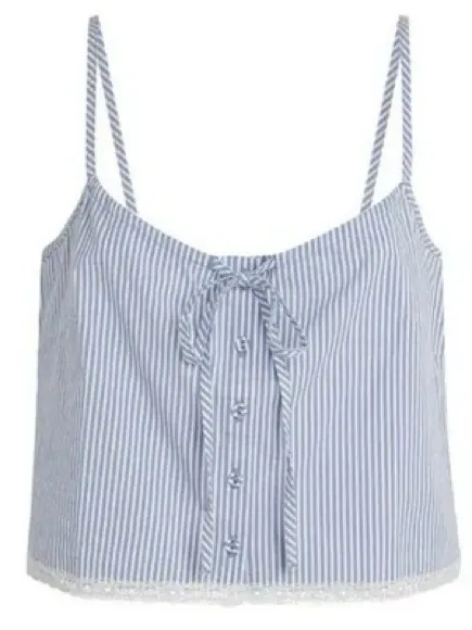 SKIMS NWT Crop Poplin Sleep Camisole In‎ Cadet Stripe Blue Size XL MSRP $44 - Image 11