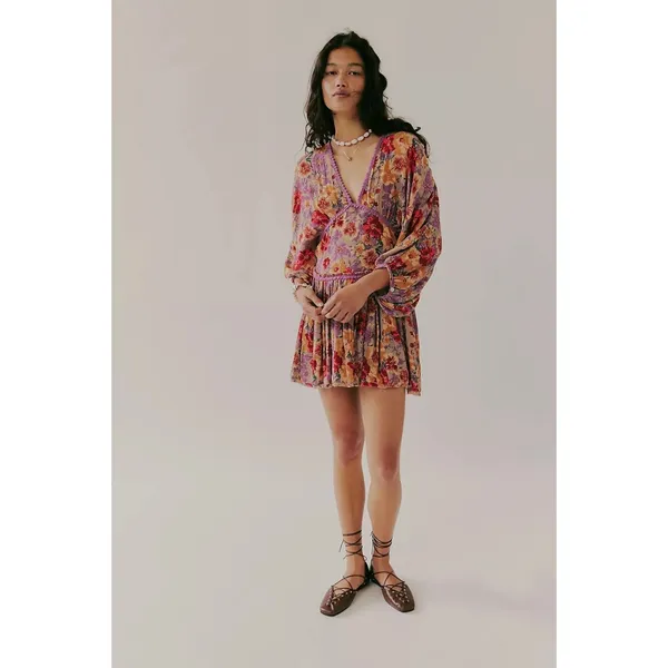 Free People Bohemian Sweet Dreams Mini Dress Lavender Floral Lace Medium - Image 4