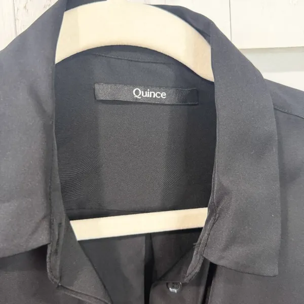 Quince Silk Stretch Mini Shirt Dress Black XS (No Belt) - Image 3