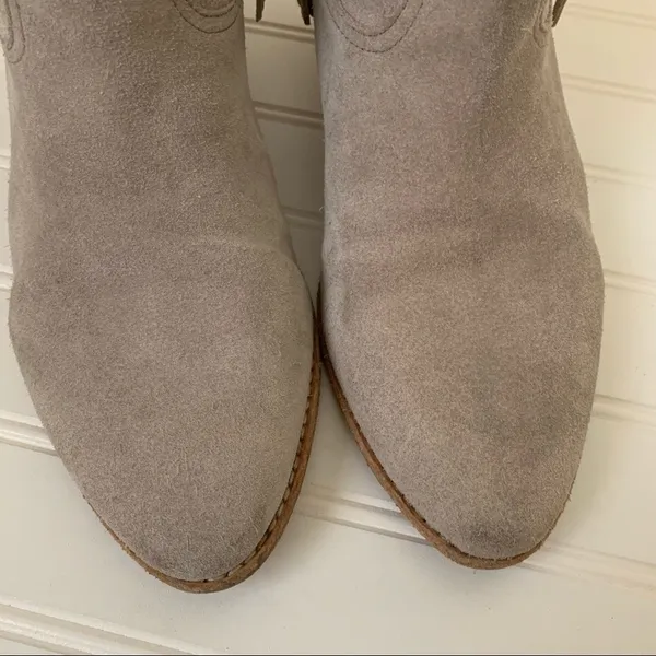 Joie Taupe Suede Fringe Western Ankle Boots Stacked Wood Block Heel 'Keaton' - Image 5
