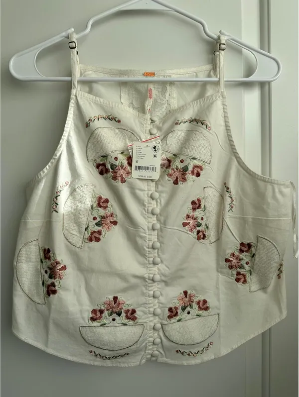 Free People Maeberrie Top & Skirt Set Coord Embroidered NWT Ivory Size Medium - Image 4