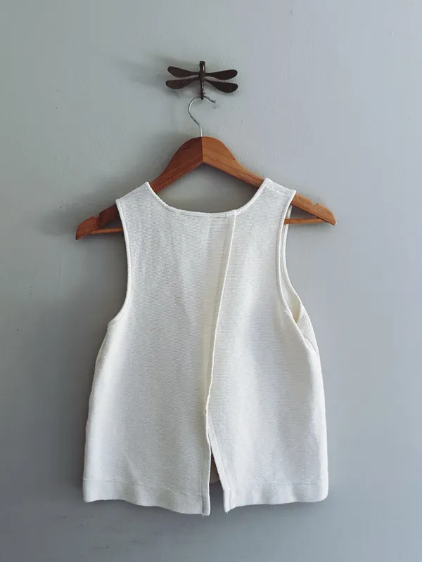Madewell White Cream Textured Sleeveless Open Back Top Small - Image 4