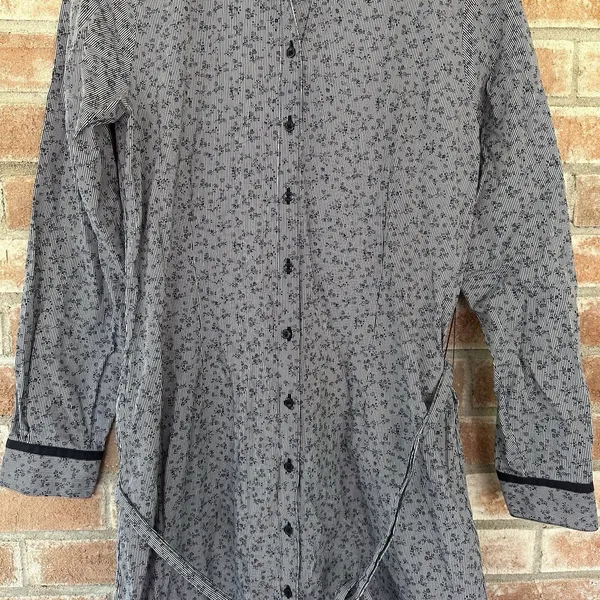 Brooks Brothers Floral Striped Button Up Shirt Dress Tie Waist Sz 8 - Image 3